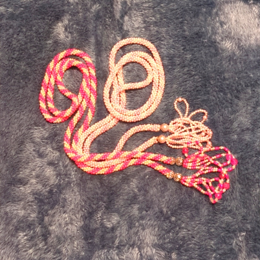 Pair of Vintage 1950s Beaded Rope Necklaces With Rhinestones
